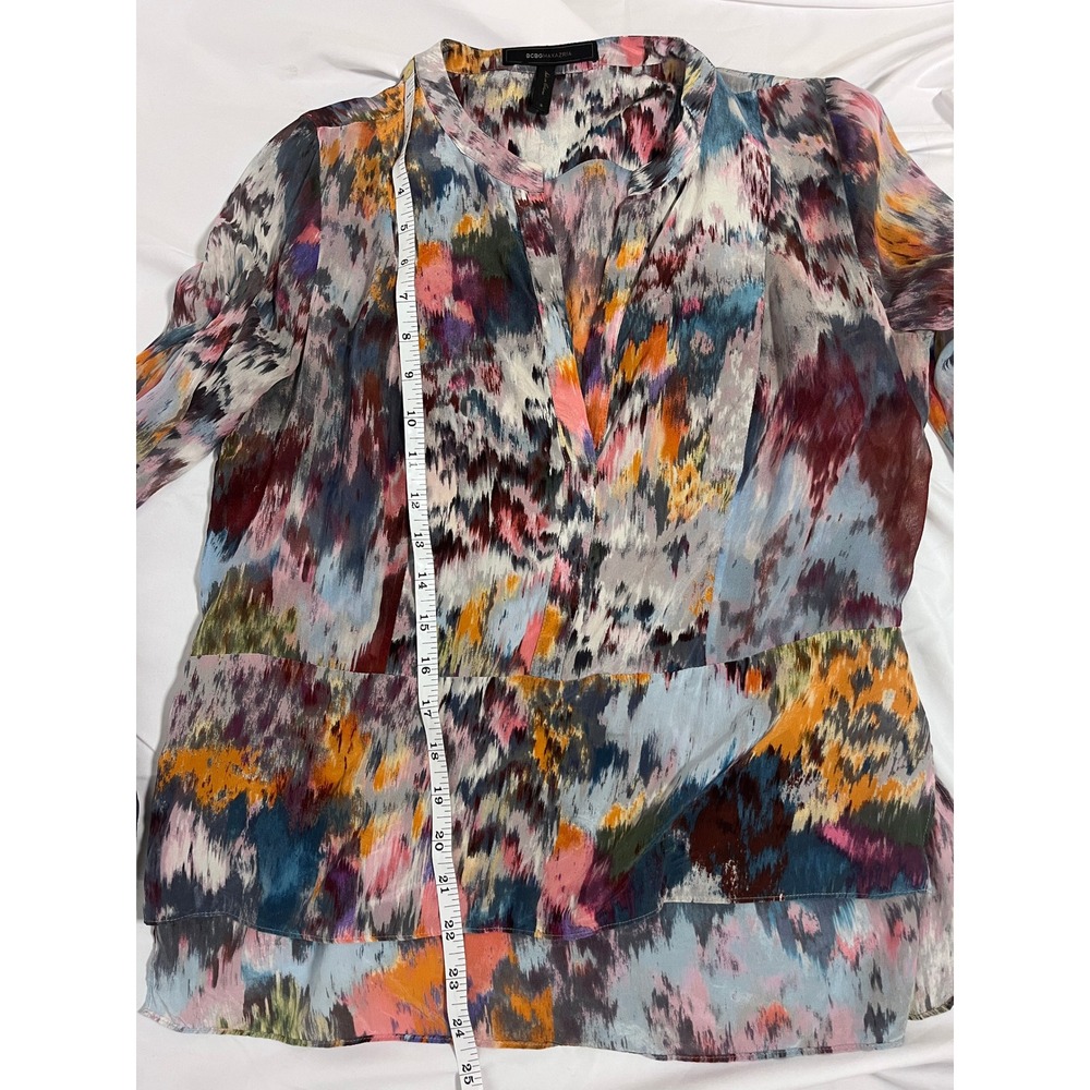 BCBGMAXAZRIA Silk Abstract Print Blouse Size Small Watercolor Long Sleeve Top - Picture 4 of 4